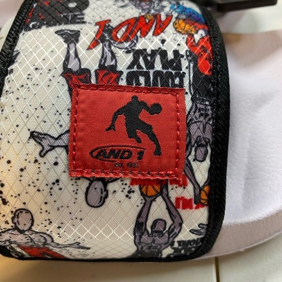 NWOB AND 1 - White Basketball Print Slip On Athletic Slides  - Men 9 Women 11 - Picture 3 of 6